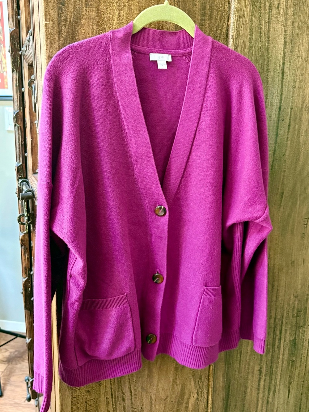 J. Jill Magenta Purple V-Neck Button Front Cardigan Sweater XL